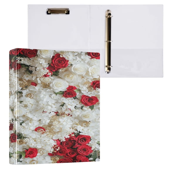 Ring Binders White and Red Rose Layout Presentation1.5-inch, Slant Ring One-Touch