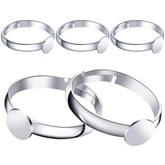 Ring Blanks, 20pcs Adjustable Blank Rings Round Ring Components Findings with 6mm Flat Base for Jewellery Making and Personalised Rings - Silver