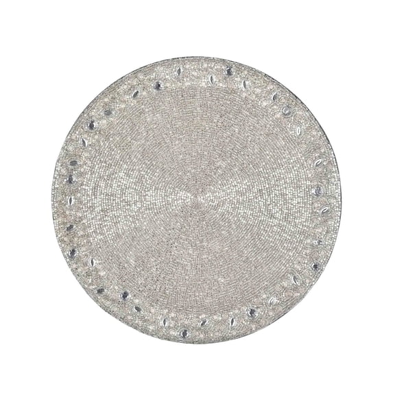 Ring Bling Embroidered PlacematSize: 14" RoundSet of 2Color: Silver