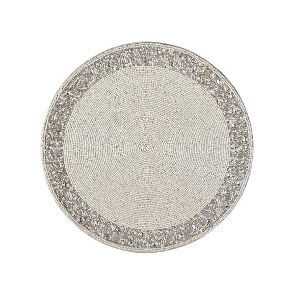 Ring Bling Embroidered PlacematSize: 14" RoundSet of 2Color: White