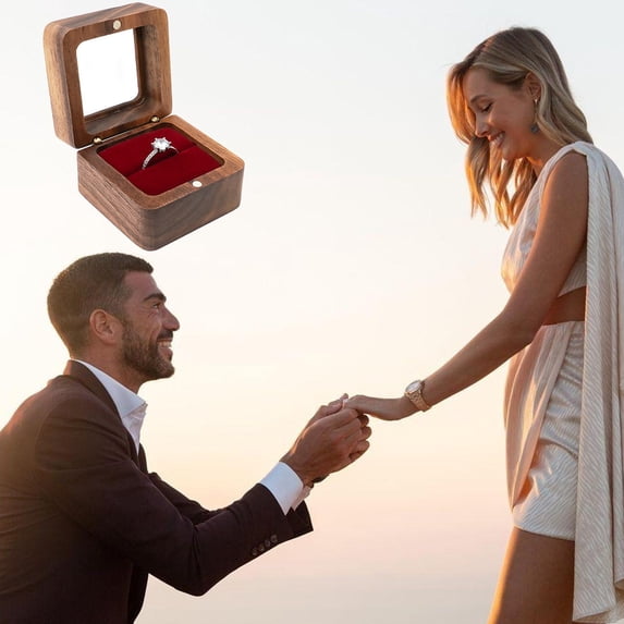 Ring Box Jewelry Box Wooden Ring Box Engagement Ring Holder Box with 1 Slot Wedding Ring Box for Ring Elegant and Retro Ring Holder Box for Wedding Proposal