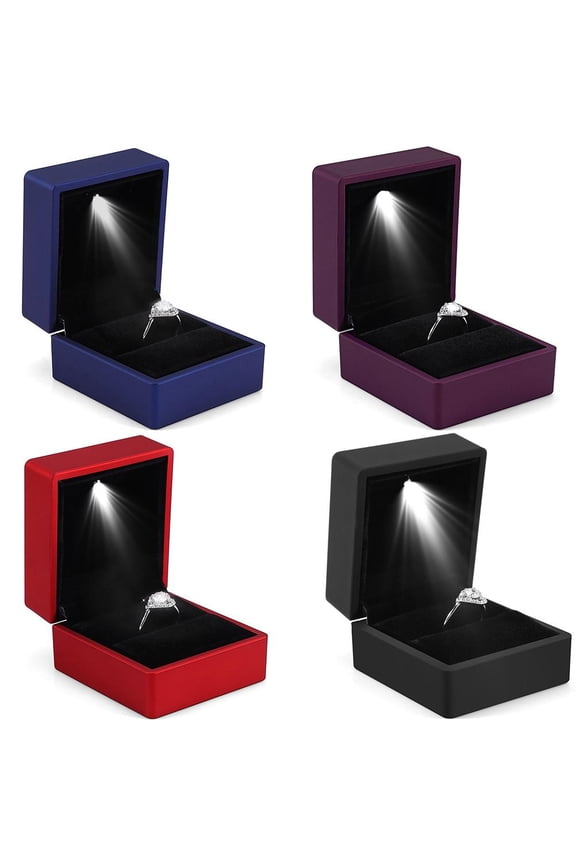 Ring Box, Jewelry Gift Boxes, Plush Lining Luxurious Square Ring Box with LED Light to Make Jewelry More Dazzling, Conveniently Portable Elegant Ring Box Engagement or Valentine’s Day, Blue