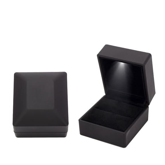 Ring Box LED Lighted White Square Jewelry Case Glossy Surface Portable Pendant Holder Soft Interior Gift Packaging Storage,Black
