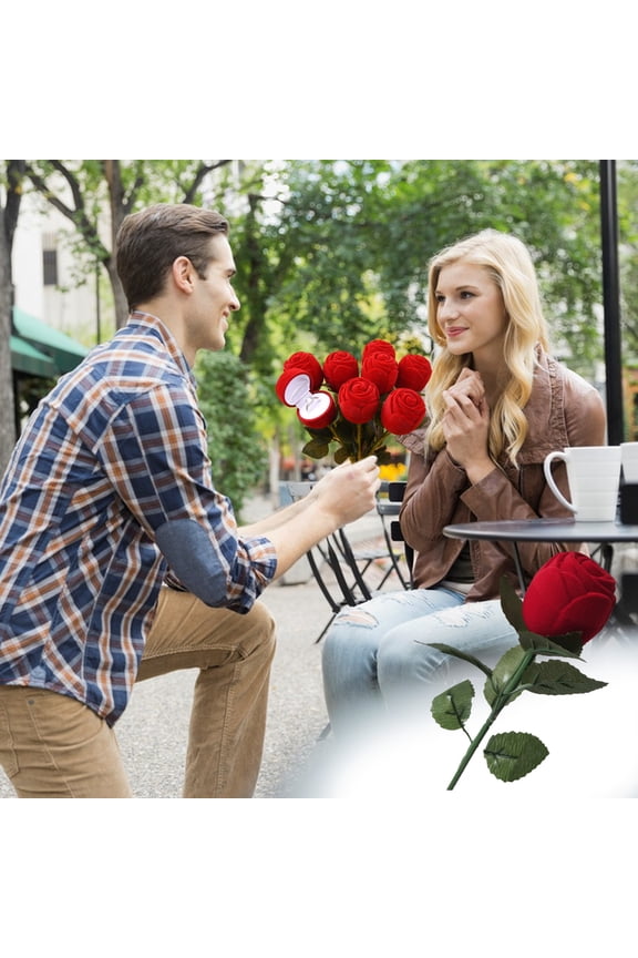 Ring Box,Novelty Red Rose Flower Velvet Rings Jewellery Box Wedding Valentine'S Day Gift Box
