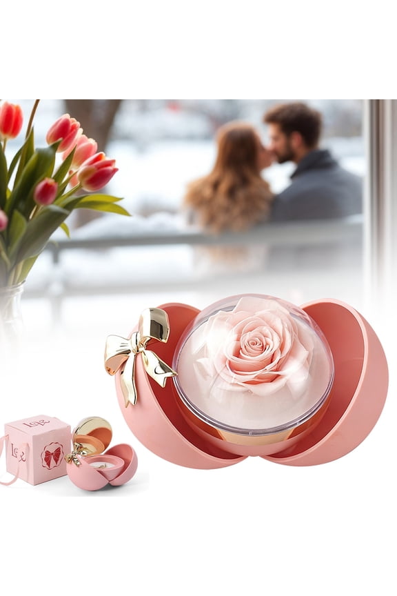Ring Box for Proposal,Wedding Ring Box with Forever Rose Novel Bow Jewelry Ring Box for Girlfriend Women Mom Wife Anniversary Birthday Mothers Day for Her,Valentine's Day Gift Box Ring Case,Pink