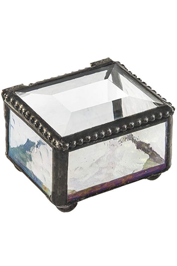 Ring Box Small Glass Jewelry Wedding Engagement Ring Dish Display Keepsake Trinket Case Gift Clear Iridescent Stained Glass J Devlin Box 325