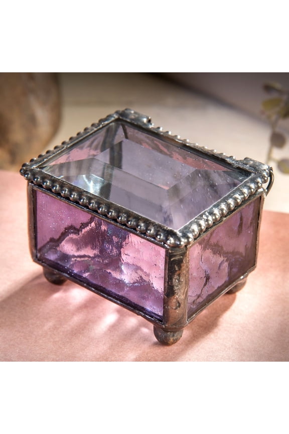 Ring Box Small Glass Jewelry Wedding Engagement Ring Dish Display Keepsake Trinket Case Gift Purple Stained Glass J Devlin Box