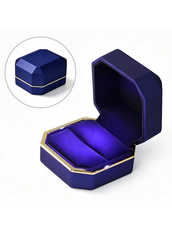 Ring Box with LED Light for Proposal, Engagement, and Wedding Jewelry Presentation, Square Velvet