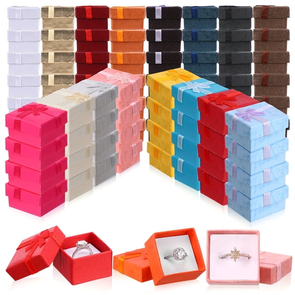 Ring Boxes Bulk Set - 24-Pack Multi-Color Square Cardboard, 1.6 x 1.2 x 1.6 In - Mini Gift Box with Lid & Bow for Rings & Jewelry