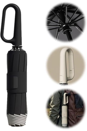 Ring Buckle Umbrella, 2025 Upgrade Windproof Reverse Folding Umbrella with Reflective Safety Strip Carabiner Handle, Portable Reverse Folding Automatic Umbrella with 10 Ribs for Sturdy Windproof