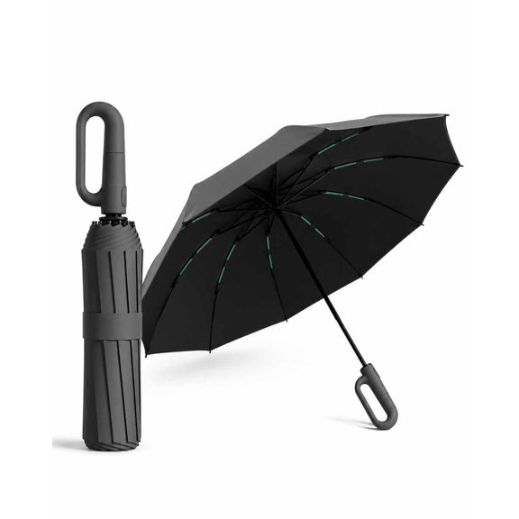 Ring Buckle Umbrella, Hands-Free Design Wind-Resistant Ribs Auto Open for Travel Commute
