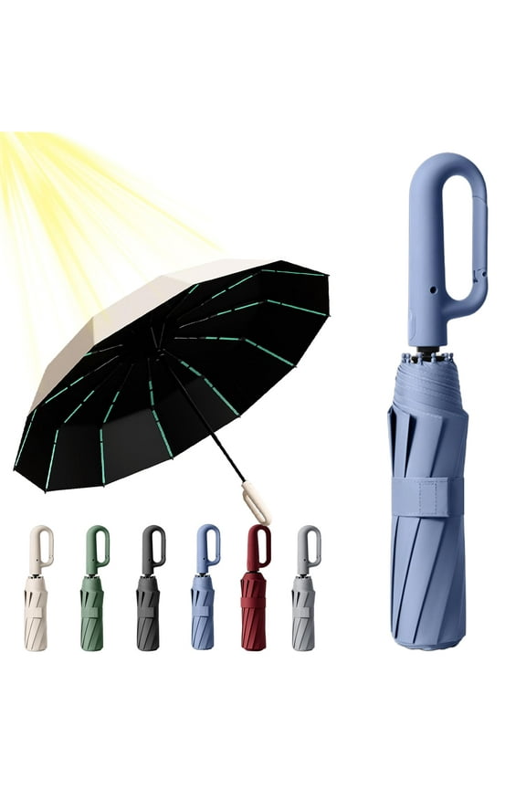 Ring Buckle Umbrella, Ring Buckle Umbrella Windproof, Reflective Safety Strip, 49In Compact Folding Durable Travel Reverse (Black)