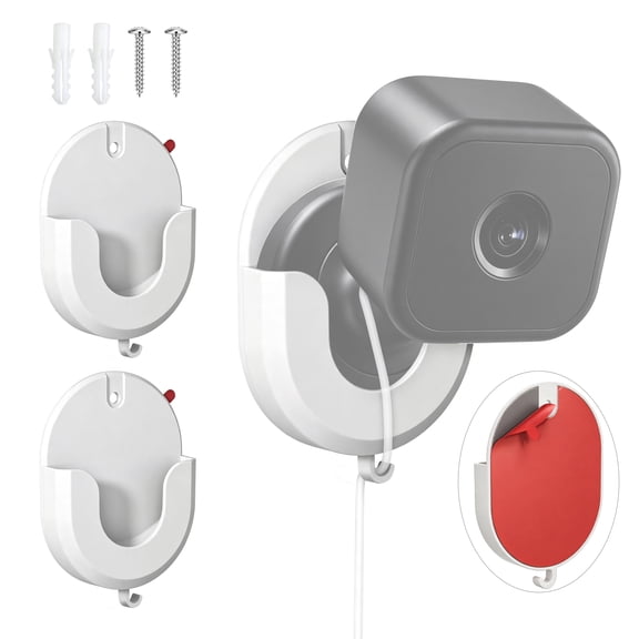 Compatible No-Drill Adhesive Wall Mount Bracket for Indoor Security Cameras, White, 2-Pack