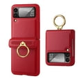 thumbnail image 1 of Ring Case Compatible for Samsung Galaxy Z Flip 3 5g Case with Screen Protector Hinge Protection,Slim & Thin Shockproof Hard PC Leather Cover Protective Phone Case for Samsung Flip 3 Case, Red, 1 of 11