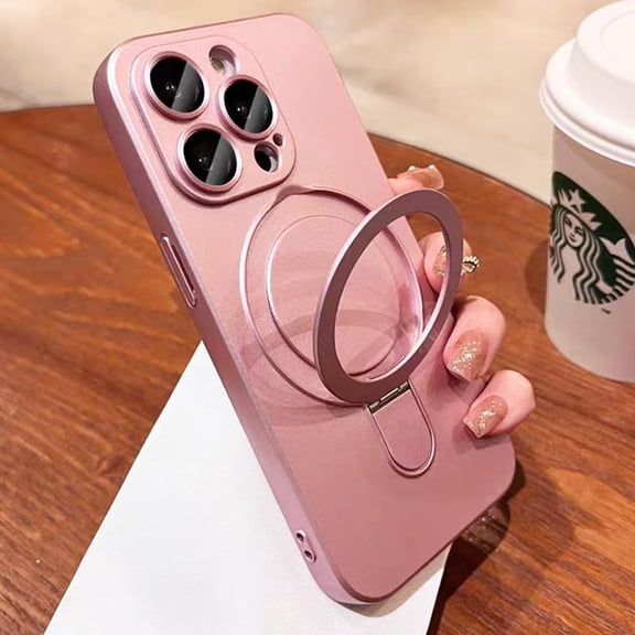 Ring Case for iPhone 13 Pro Case Kickstand Built-in Camera Lens Protector Compatible with MagSafe Matte Soft Phone Case for 13 Pro 6.1" - Pink