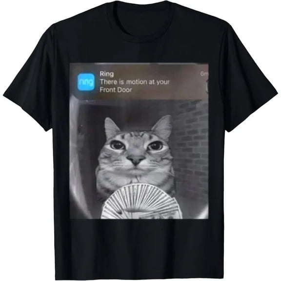 Ring Cat with Motion Meme Graphic T-Shirt Funny Animal 100%Cotton,Gift for Men