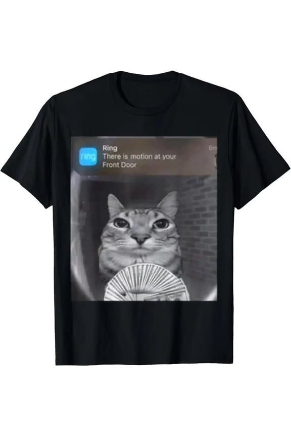 Ring Cat with Motion Meme Graphic T-Shirt Funny Animal 100%Cotton,Gift for Men
