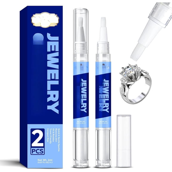 Ring Cleaner Pen (2 Count), Cleaner Pen, Portable Cleanser Solution, Sparkle Stick with Soft Brush for Rings, Necklaces, Bracelets