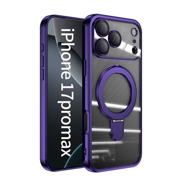 [Ring Compatible with MagSafe Invisible Stand] Magnetic for iPhone 17 Pro Max Case, [Clear Back Non-Yellowing] [Look as Bare] Slim Transparent Case with Holder for Women Men Girls, Darkpurple