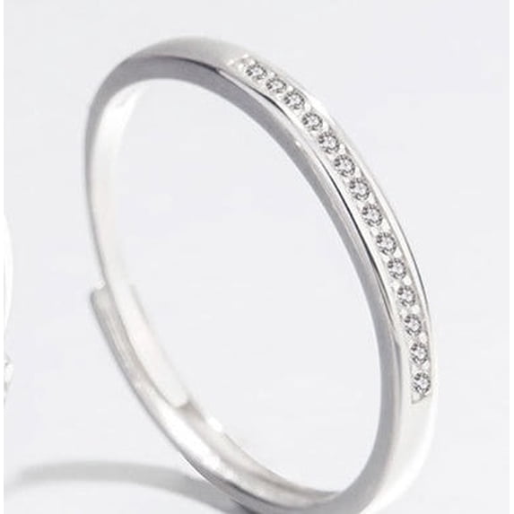 Couple Rings Sterling Silver Matching Wedding Bands for Women and Men Adjustable Geometric Promise Rings with Zircon Stone Korean Niche Design Jewelry