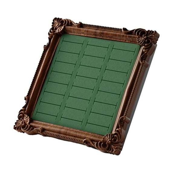Ring Display Tray, Vintage Photo Frame Ring Holder - 24 Slot Velvet Jewelry Organizer Display Stand for All Ring Sizes, Gold Elegant Storage Tray for Wedding Engagement Collection(Green-Brown, 1Pc)