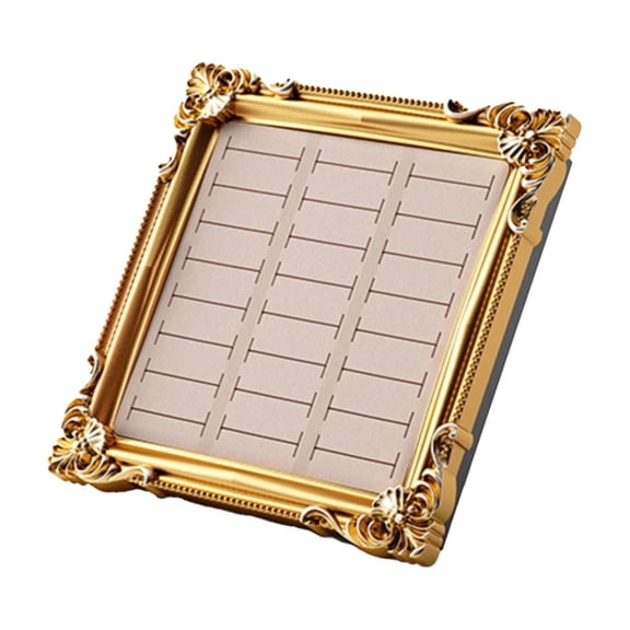 Ring Display Tray, Vintage Photo Frame Ring Holder - 24 Slot Velvet Jewelry Organizer Display Stand for All Ring Sizes, Gold Elegant Storage Tray for Wedding Engagement Collection(Pink-Gold, 1Pc)