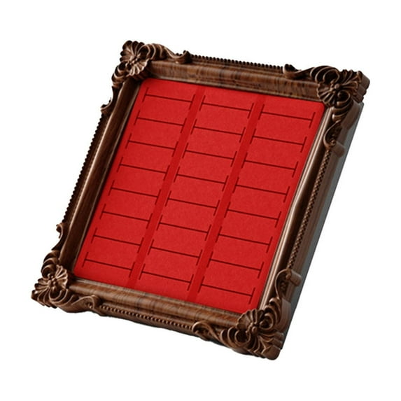Ring Display Tray, Vintage Photo Frame Ring Holder - 24 Slot Velvet Jewelry Organizer Display Stand for All Ring Sizes, Gold Elegant Storage Tray for Wedding Engagement Collection(Red-Brown, 1Pc)
