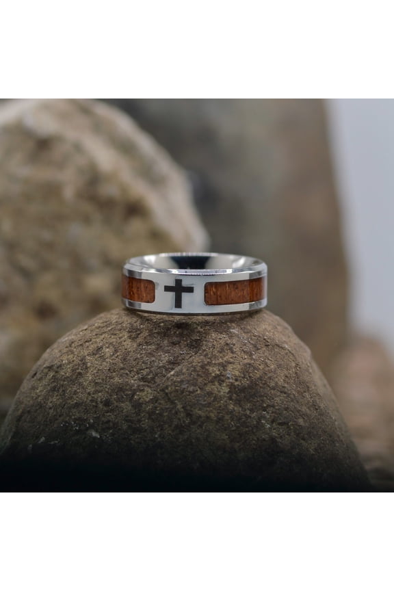 Ring-Eden Merry-Wood/Cross-Stainless Steel (Size 10)