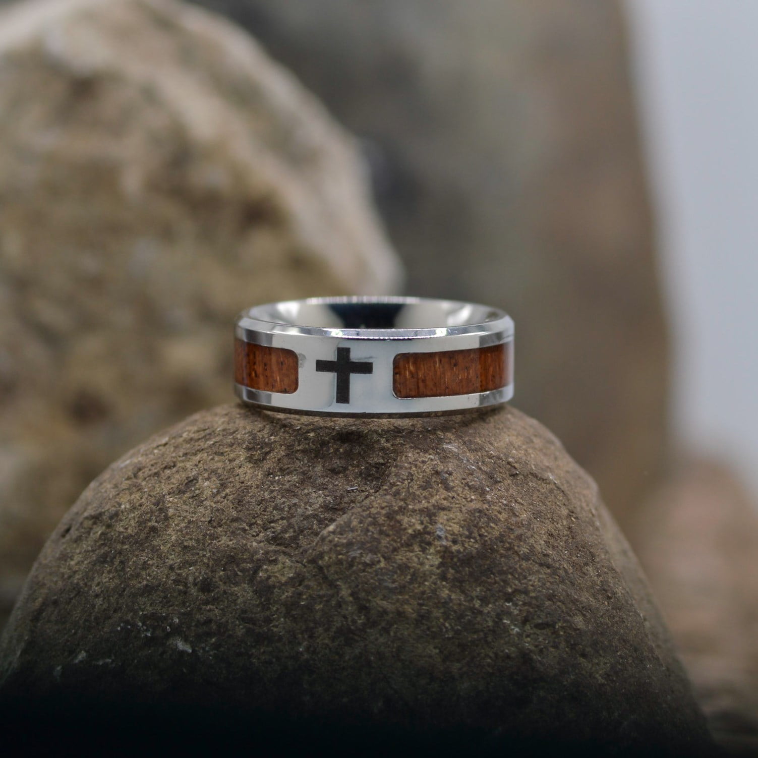 JAMES LAWRENCE COMPANY Ring-Eden Merry-Wood/Cross-Stainless Steel (Size 12)