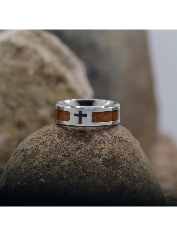 Ring-Eden Merry-Wood/Cross-Stainless Steel (Size 12)
