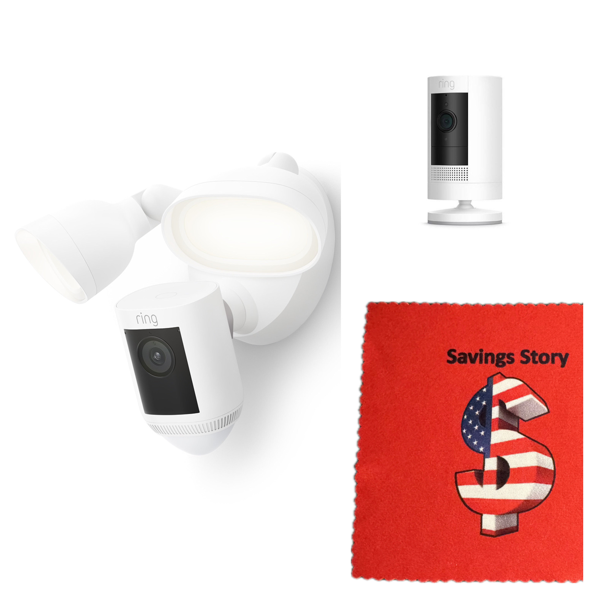 Ring_Floodlight Cam Pro & Stick up Cam (Battery) Bundle with Savings Story Cleaning Cloth, HD
