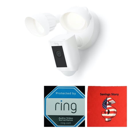 Ring_Floodlight Cam Wired Plus Bundle with Security Window Decal and Cleaning Cloth, White, Outdoor, WiFi, IP/Network