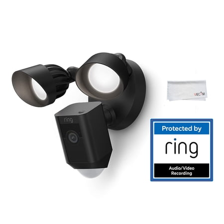 Ring_Floodlight_Cam Wired Plus Security Camera | motion-activated 1080p HD video + Window Decal & VIECAM Cleaning Cloth - BLACK