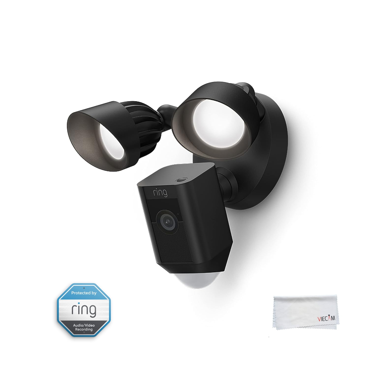 Ring_Floodlight_Cam Wired Plus with motion-activated 1080p HD video, Black + VIECAM Cleaning Cloth