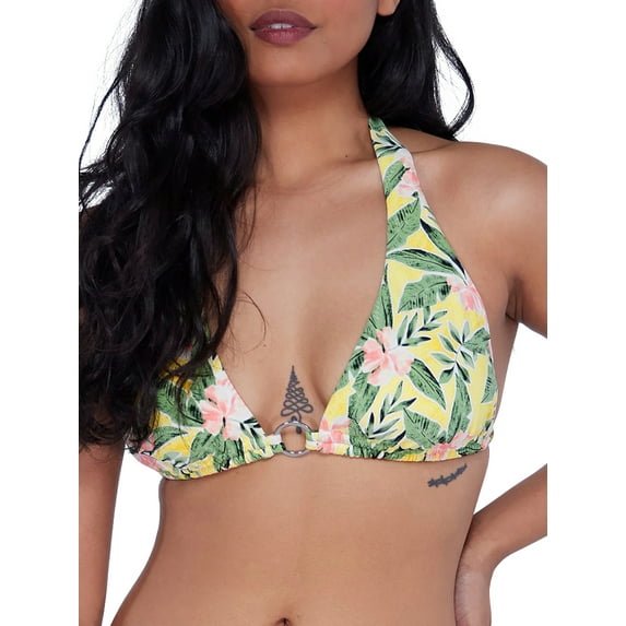 Ring-Front Triangle Halter Bikini Top Swimsuit