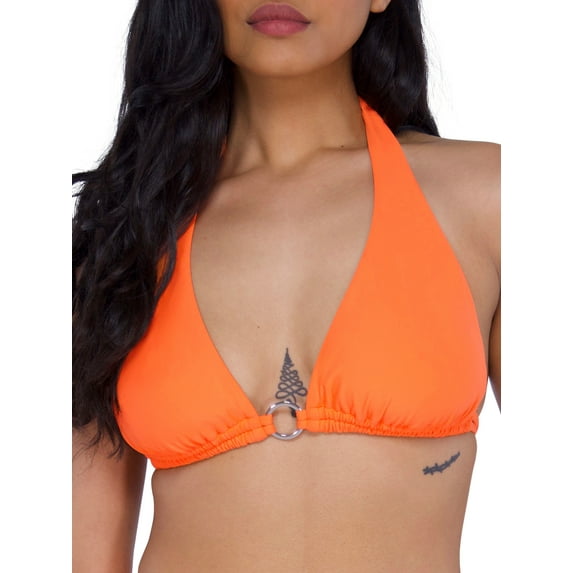 Ring-Front Triangle Halter Bikini Top Swimsuit