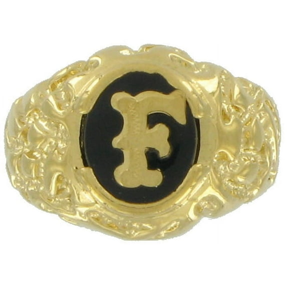 Ring Gold Tone Black Onyx F Initial Signet Size 13 Mens Adult Male