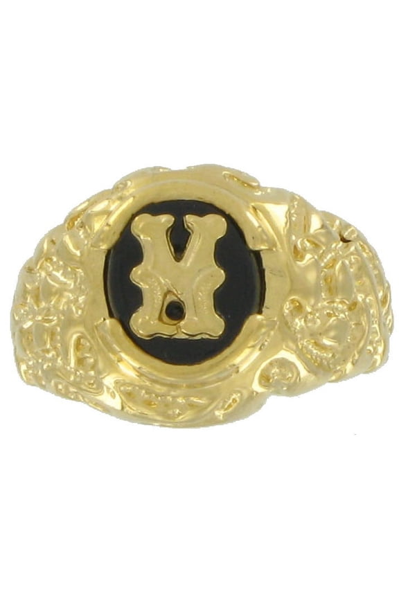 Ring Gold Tone Black Onyx H Initial Signet Size 12 Mens Adult Male