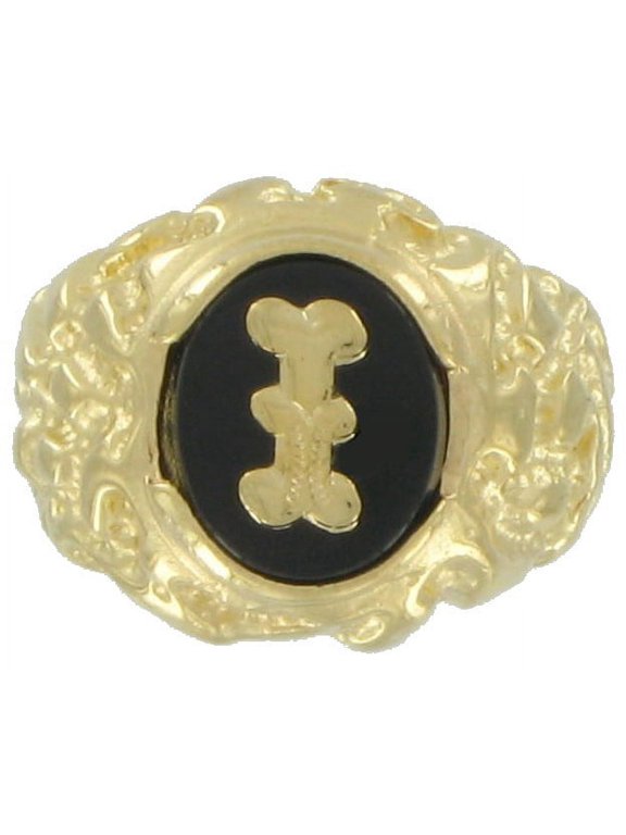 Ring Gold Tone Black Onyx I Initial Signet Size 9 Mens Adult Male