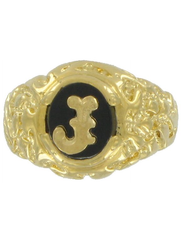 Ring Gold Tone Black Onyx J Initial Signet Size 10 Mens Adult Male