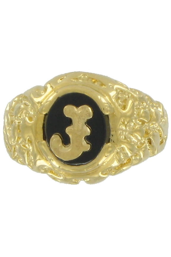Ring Gold Tone Black Onyx J Initial Signet Size 10 Mens Adult Male