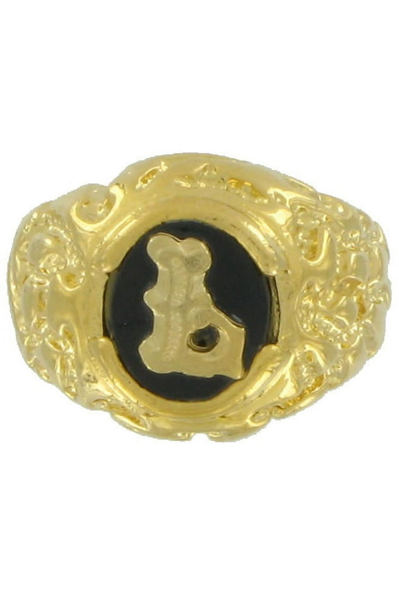 Ring Gold Tone Black Onyx L Initial Signet Size 11 Mens Adult Male