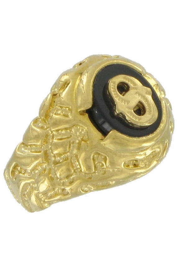 Ring Gold Tone Black Onyx O Initial Signet Size 8 Mens Adult Male