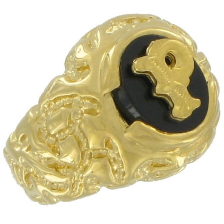 Ring Gold Tone Black Onyx P Initial Signet Size 11 Mens Adult Male