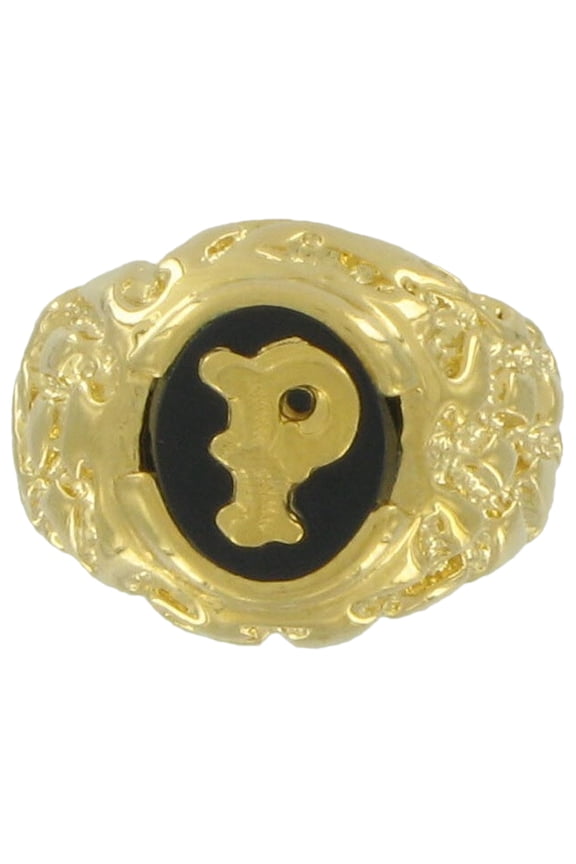 Ring Gold Tone Black Onyx P Initial Signet Size 8 Mens Adult Male