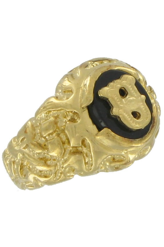 Ring Gold Tone Black Onyx U Initial Signet Size 8 Mens Adult Male