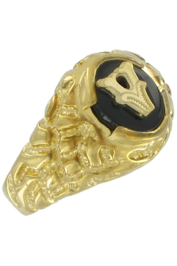 Ring Gold Tone Black Onyx V Initial Signet Size 12 Mens Adult Male