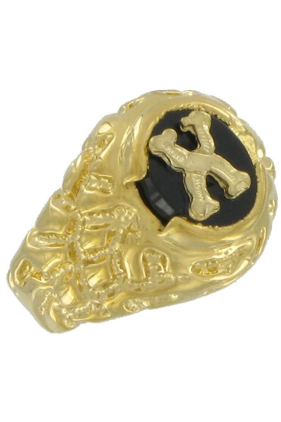 Ring Gold Tone Black Onyx X Initial Signet Size 12 Mens Adult Male