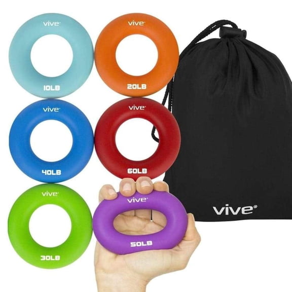 Vive Hand Strengthener Grip Ring  Silicone Hand & Finger Exerciser for Forearm Training, Arthritis Relief & Physical Therapy
