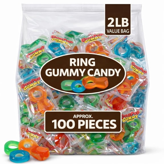 Ring Gummy Rings, Assorted Flavors, Wrapped, Bulk (Approx. 100 Pieces) CHERRY, STRAWBERRY, WATERMELON & BLUE RASPBERRY | Perfect for Engagements, Weddings, and Bachelorette Parties! (2 Pounds))